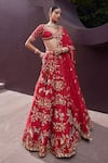 Prevasu_Red Blouse And Lehenga Silk Embroidered Sequin Sweetheart Lovebirds Bridal Set _Online_at_Aza_Fashions