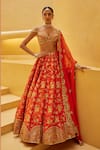 Buy_Prevasu_Orange Blouse And Lehenga Silk Embroidered Sequin Sweetheart Marah Set _at_Aza_Fashions