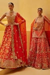 Prevasu_Orange Blouse And Lehenga Silk Embroidered Sequin Sweetheart Marah Set _Online_at_Aza_Fashions