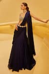 Buy_Prevasu_Blue Georgette Embroidered Sequin V-neck Midnight Pre-draped Saree Set _at_Aza_Fashions