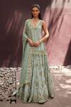 Buy_Prevasu_Green Georgette Embroidered Sequin V-neck Floral Lehenga Kurta Set _at_Aza_Fashions