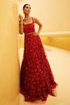 Buy_Prevasu_Red Net Embroidered Sequin Square Floral Gown _at_Aza_Fashions