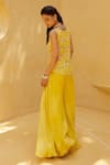 Shop_Prevasu_Yellow Jacket Net Embroidered Sequin V-neck Floral Divided Skirt With _at_Aza_Fashions