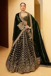 Buy_Prevasu_Emerald Green Velvet Embroidered Sequin Leaf Floral Bridal Lehenga Set _at_Aza_Fashions