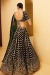 Shop_Prevasu_Emerald Green Velvet Embroidered Sequin Leaf Floral Bridal Lehenga Set _at_Aza_Fashions