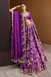 Buy_Prevasu_Purple Lehenga And Blouse Silk Embroidered Sequin Plunge Imperial Fauna Set _at_Aza_Fashions