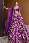 Prevasu_Purple Lehenga And Blouse Silk Embroidered Sequin Plunge Imperial Fauna Set _Online_at_Aza_Fashions