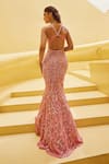 Shop_Prevasu_Pink Georgette Embroidered Sequin Rounded Square Scintilla Floral Gown _at_Aza_Fashions