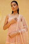 Prevasu_Pink Kurta And Dupatta Net Embroidered Sequin Beads With Divided Skirt Set _Online_at_Aza_Fashions