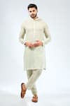 Buy_Rabani & Rakha_Green Linen, Cotton, Silk Embroidery Thread Work Kurta With Pant _at_Aza_Fashions