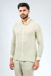 Buy_Rabani & Rakha_Green Linen, Cotton Embroidery Thread Work Shirt With Pant _Online_at_Aza_Fashions