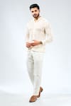 Buy_Rabani & Rakha_Ivory Linen Embroidered Thread Floral Work Shirt With Pant _at_Aza_Fashions