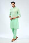 Buy_Rabani & Rakha_Blue Georgette, Cotton, Silk Embroidery Sequin Semi-sheer Kurta With Pant _at_Aza_Fashions