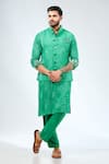 Buy_Rabani & Rakha_Emerald Green Georgette Embroidered Thread Bundi With Kurta Set _at_Aza_Fashions