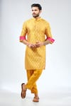 Buy_Rabani & Rakha_Yellow Georgette Embroidered Zari Bandhani Print Kurta With Pant _at_Aza_Fashions