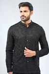 Buy_Rabani & Rakha_Black Georgette Embroidered Thread Floral Work Shirt With Pyjama _Online_at_Aza_Fashions