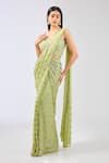 Buy_Rabani & Rakha_Green Georgette Embroidered Sequin Square Sairra Pre-draped Saree With Blouse _at_Aza_Fashions