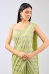 Rabani & Rakha_Green Georgette Embroidered Sequin Square Sairra Pre-draped Saree With Blouse _Online_at_Aza_Fashions