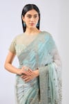 Rabani & Rakha_Green Georgette Embroidered Sequin Round Nabai Saree Set _Online_at_Aza_Fashions