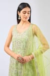 Rabani & Rakha_Green Georgette Embroidered Pearls V-neck Ayat Kurta Gharara Set _Online_at_Aza_Fashions