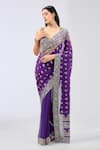 Buy_Rabani & Rakha_Purple Georgette Embroidered Sequin U-neck Nabai Saree Set _at_Aza_Fashions