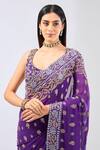 Rabani & Rakha_Purple Georgette Embroidered Sequin U-neck Nabai Saree Set _Online_at_Aza_Fashions