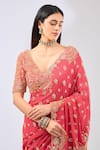 Rabani & Rakha_Pink Georgette Embroidered Sequin V-neck Nabai Floral Saree Set _Online_at_Aza_Fashions