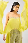 Rabani & Rakha_Yellow Georgette Embroidered Mirror Square Rhea Cape With Pant _Online_at_Aza_Fashions