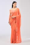 Buy_Rabani & Rakha_Orange Georgette Embroidered Beads Off-shoulder Nabai Saree With Blouse _at_Aza_Fashions