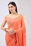 Rabani & Rakha_Orange Georgette Embroidered Beads Off-shoulder Nabai Saree With Blouse _Online_at_Aza_Fashions