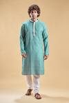 Arihant Rai Sinha_Blue Jacquard, Silk, Cotton Embroidery Geometric Print Kurta With Solid Churidar _Online_at_Aza_Fashions