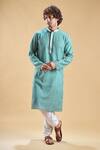 Buy_Arihant Rai Sinha_Blue Jacquard, Silk, Cotton Embroidery Geometric Print Kurta With Solid Churidar _Online_at_Aza_Fashions