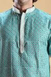 Arihant Rai Sinha_Blue Jacquard, Silk, Cotton Embroidery Geometric Print Kurta With Solid Churidar _at_Aza_Fashions