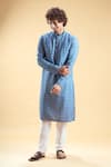 Buy_Arihant Rai Sinha_Blue Soft Rayon Embroidered Thread Geometric Pattern Kurta With Churidar _at_Aza_Fashions