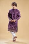 Buy_Arihant Rai Sinha_Purple Silk Blend Hand Embroidered Daaman Sequin Kurta With Churidar _at_Aza_Fashions