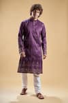 Arihant Rai Sinha_Purple Silk Blend Hand Embroidered Daaman Sequin Kurta With Churidar _Online_at_Aza_Fashions