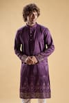 Buy_Arihant Rai Sinha_Purple Silk Blend Hand Embroidered Daaman Sequin Kurta With Churidar _Online_at_Aza_Fashions