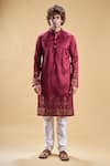 Arihant Rai Sinha Maroon , Satin Embroidery Start Straight Kurta With Churidar Online at Aza Fashions Arihant Rai Sinha_Maroon , Satin Embroidery Start Straight Kurta With Churidar _Online_at_Aza_Fashions