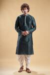 Buy_Arihant Rai Sinha_Green Silk, Cotton Embroidery Placement Kurta With Dhoti Pant _at_Aza_Fashions
