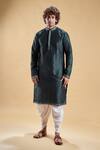 Buy_Arihant Rai Sinha_Green Silk, Cotton Embroidery Placement Kurta With Dhoti Pant _Online_at_Aza_Fashions