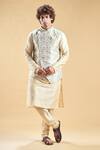 Buy_Arihant Rai Sinha_Cream Brocade, Silk Embroidery Floral Bundi And Kurta Set _at_Aza_Fashions