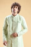 Shop_Aryavir Malhotra_Green Silk Embroidery Thread Sherwani With Pyjama _Online_at_Aza_Fashions