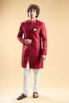 Buy_Aryavir Malhotra_Maroon Super Silk Embroidery Sequins Sherwani With Solid Pyjama _at_Aza_Fashions