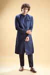 Buy_Arihant Rai Sinha_Blue Silk, Jacquard Embroidery Leaf Thread Sherwani With Pyjama_at_Aza_Fashions