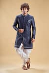 Buy_Aryavir Malhotra_Blue Silk Embroidery Sequin Sherwani With Solid Dhoti Pant _at_Aza_Fashions