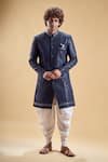 Buy_Aryavir Malhotra_Blue Silk Embroidery Sequin Sherwani With Solid Dhoti Pant _Online_at_Aza_Fashions