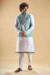 Buy_Aryavir Malhotra_Green Jacquard Embroidery Geometric Thread Nehru Jacket And Churidar Set _at_Aza_Fashions