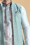 Shop_Aryavir Malhotra_Green Jacquard Embroidery Geometric Thread Nehru Jacket And Churidar Set _Online_at_Aza_Fashions