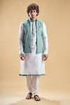 Aryavir Malhotra_Green Jacquard Embroidery Geometric Thread Nehru Jacket And Churidar Set _at_Aza_Fashions