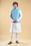 Buy_Aryavir Malhotra_Sky Blue Jacquard Embroidery Floral Geometric Nehru Jacket And Churidar Set _at_Aza_Fashions